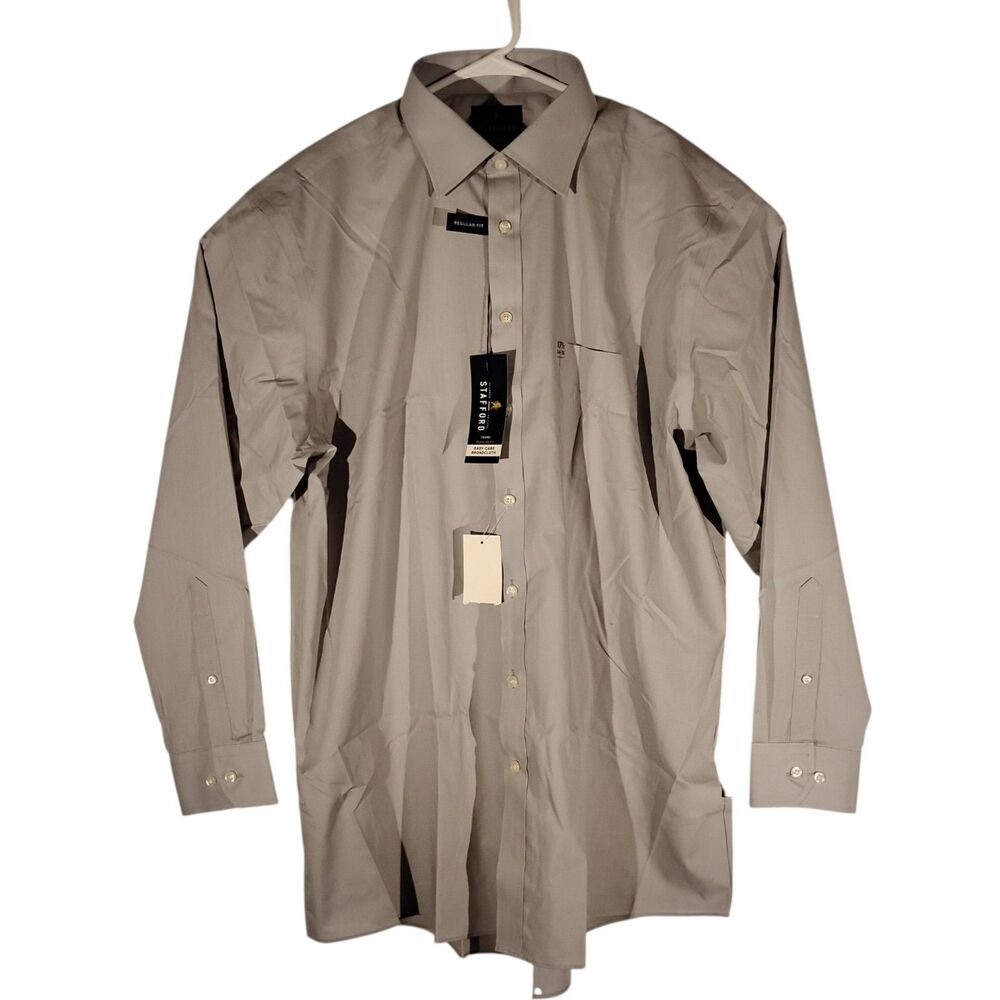 Stafford travel dress shirt mens XL Xlarge 17.5 34-35 grey rockefeller regular
